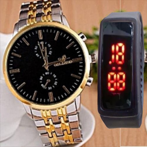 Elegant Stainless Steel Men's Watches + LED Sports Watch