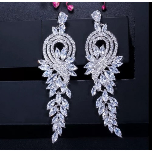 White Gold Crystal Drop Earrings