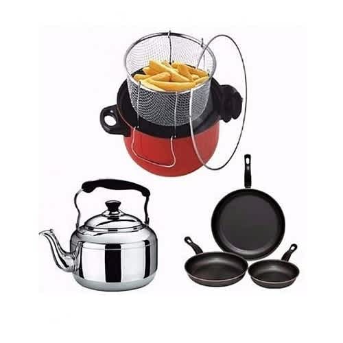 Manual Deep Fryer, 3L Whistling Kettle & Non-Stick Frying Pans