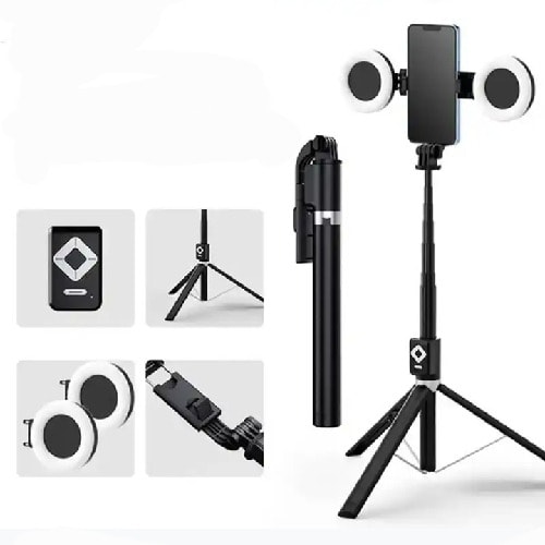 Extendable Live Streaming Selfie Stick Tripod With Double Fill Light 1.7m