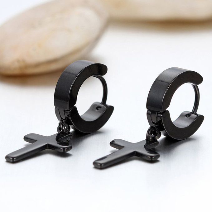 2PCS Of Cute Black Cross Hoop  Dangle Pierce Earring For Children