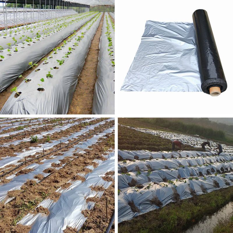30m 0.012mm PE Mulch Film Silver Black Plastic Mulch Garden Ground Cover Film Frost-2.0M Width