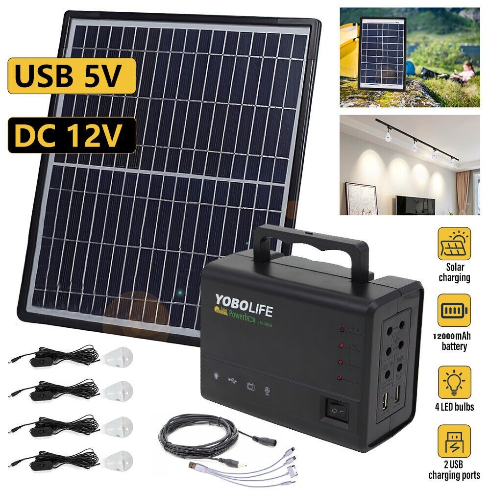 Super Rugged  MINI DC Solar Power Box, 4 Bulbs, Solar Panels For Home & Office