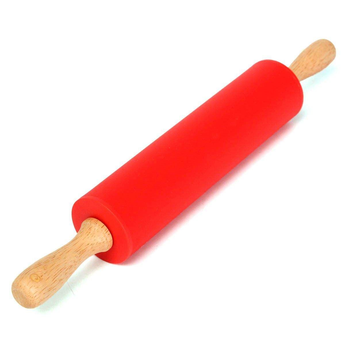 12" Wooden Flour Pastry Dough Handle Roller Kitchen Silicone Rolling Pin Stick