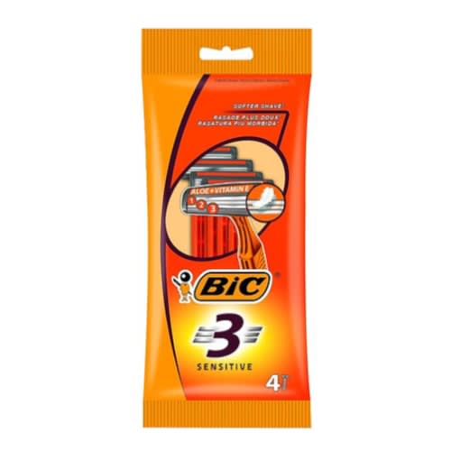 Bic 3 Sensitive, Smoother Shave Aloe + Vitamin E, 4-pack