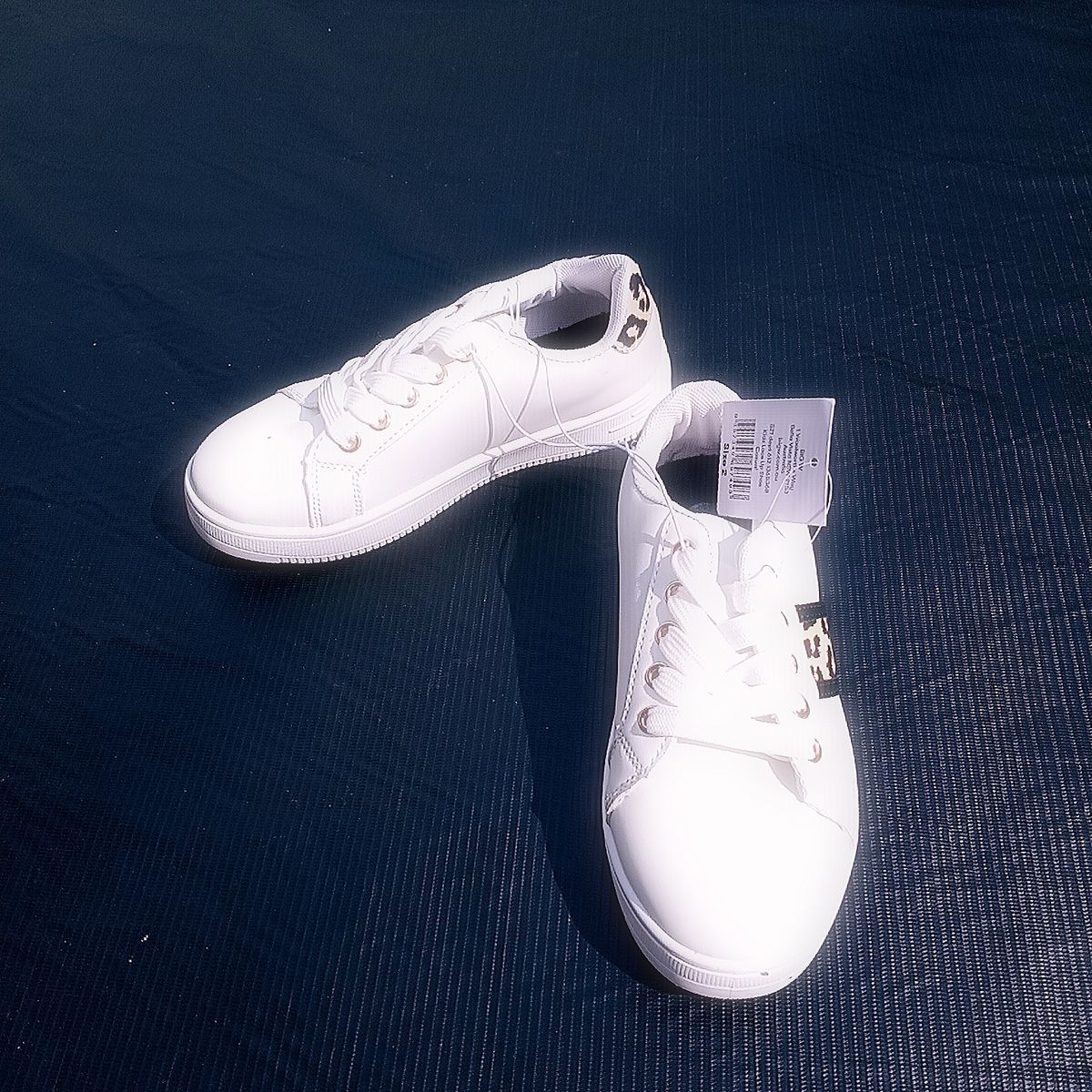 White Fashionable Sneakers For Girls Leopard Skin Design