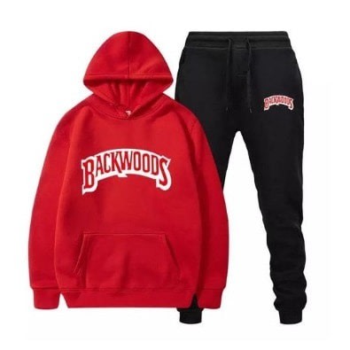 Unisex Backwoods Red Hoodie And Black Joggers