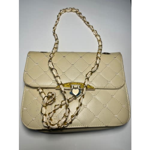 Women's Quilted Crossbody Purse With Chain Strap - Leather - Milk Cream