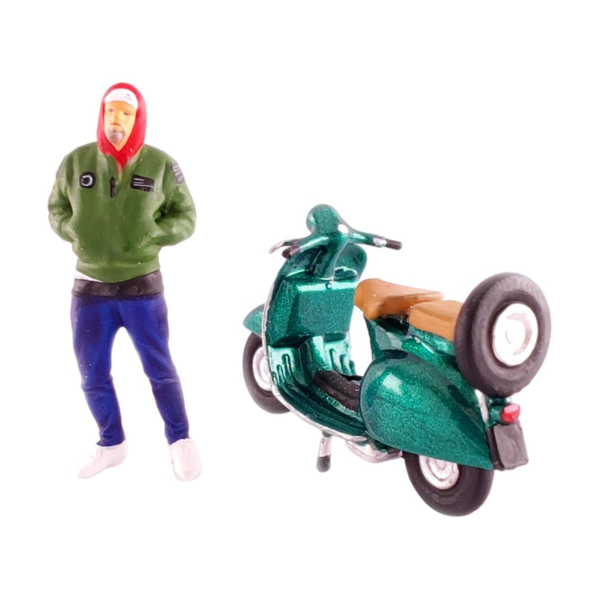 1/64 Figures Bearded  Motorcycle Dioramas Miniatures Green