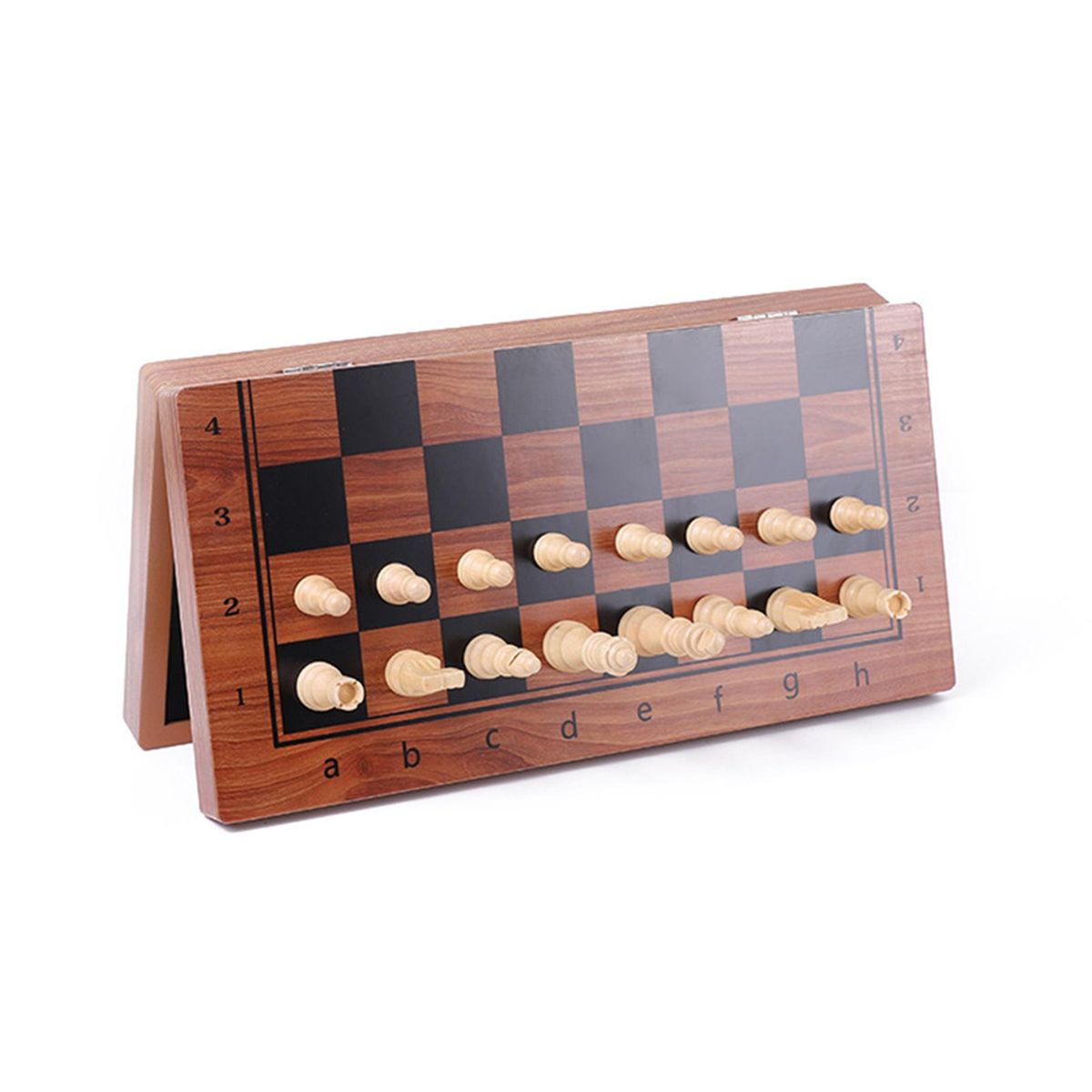 Magnetic Wooden Folding Chess Set with Felted Game Board Interior Folding Chessboard Travel Lightweight Board Educational Toys Parlor Game Outdoor Portable Parent-Child Toy