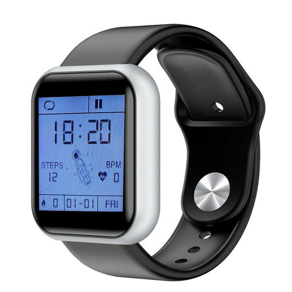 D20 Bluetooth Rechargeable Smart Watch Clock-Black Sliver