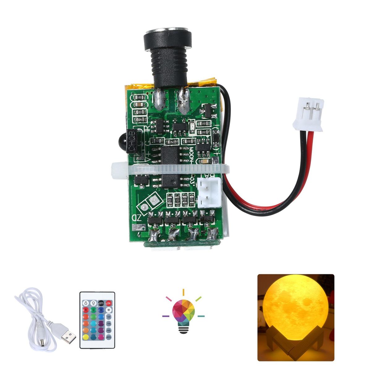 3D Printer Parts LED Moon Lamp Board 16 Colors Touch-Control Light Board USB Charging with Battery Remote Control Color Change Night Lamp for 3D Printing Moon Lamp