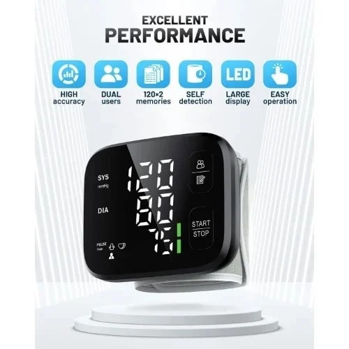 Blood Pressure Monitor - Automatic Wrist Cuff Bp Machine With Case