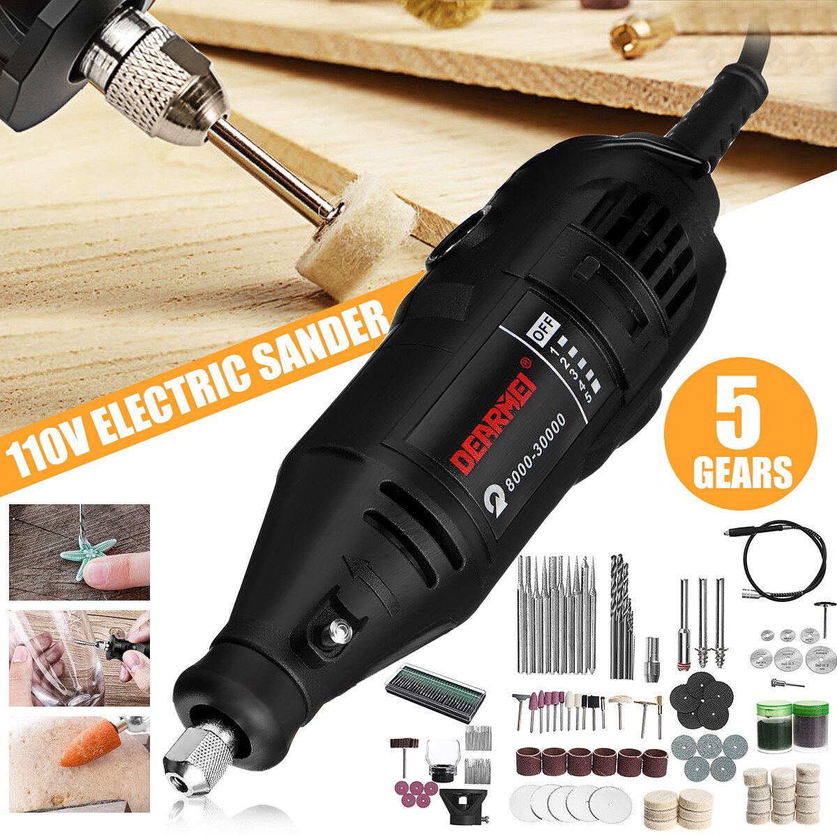 110V Rotary Machine DIY Wood Electric Grinder Tool Kit Set Carving Milling US Standard Set 2