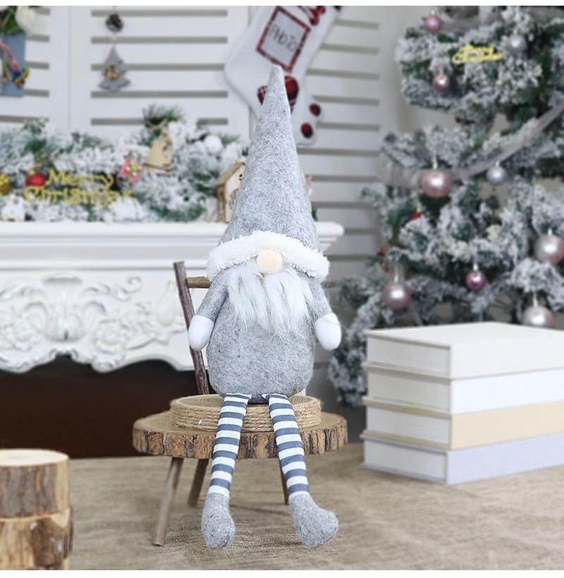 2019 Christmas Decoration Supplies Faceless Doll Long Legs Sitting Santa Claus Doll Pendant Window Decoration Gray faceless doll with long legs