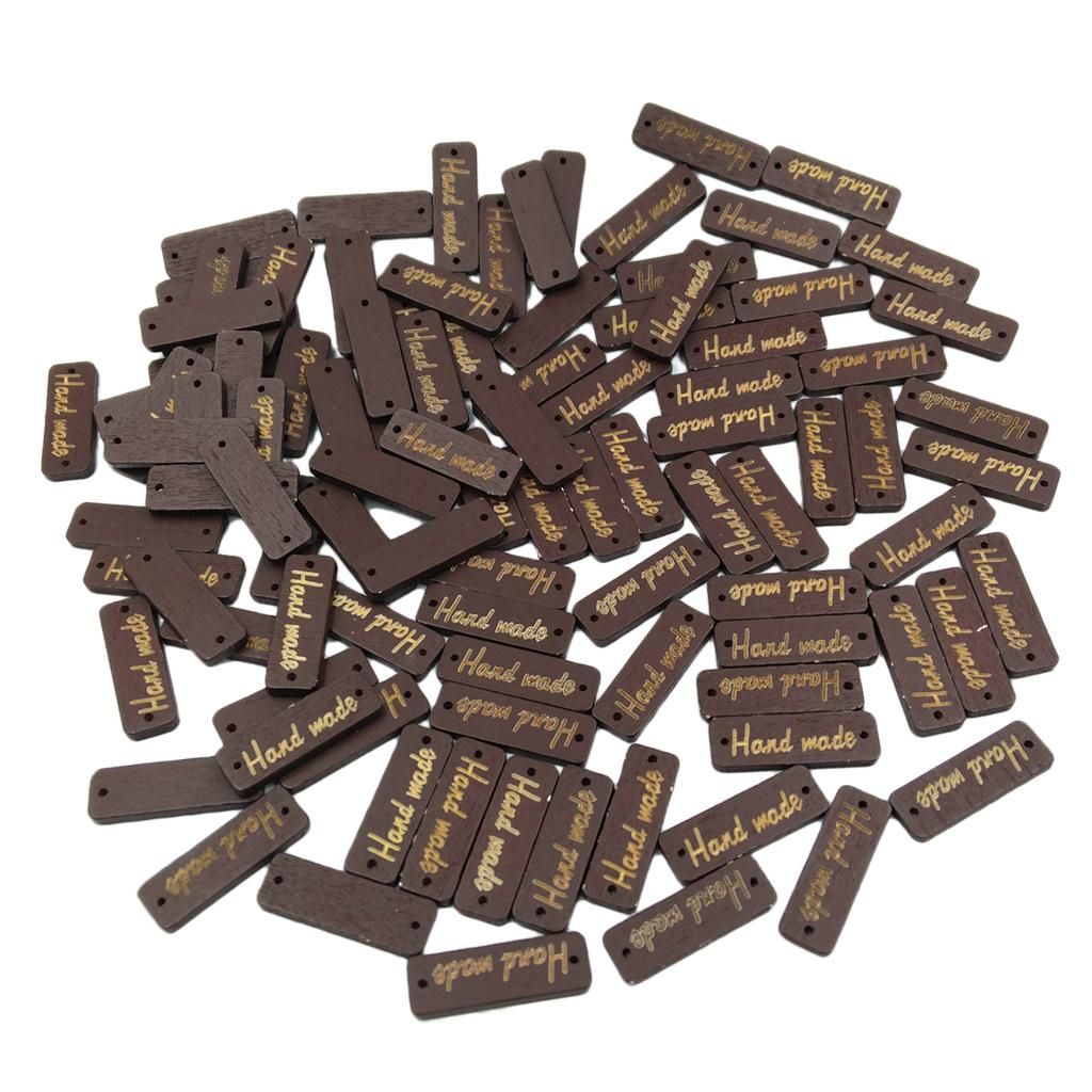 50x Handmade Label -holes Buttons Tags For Sewing Clothing Brown