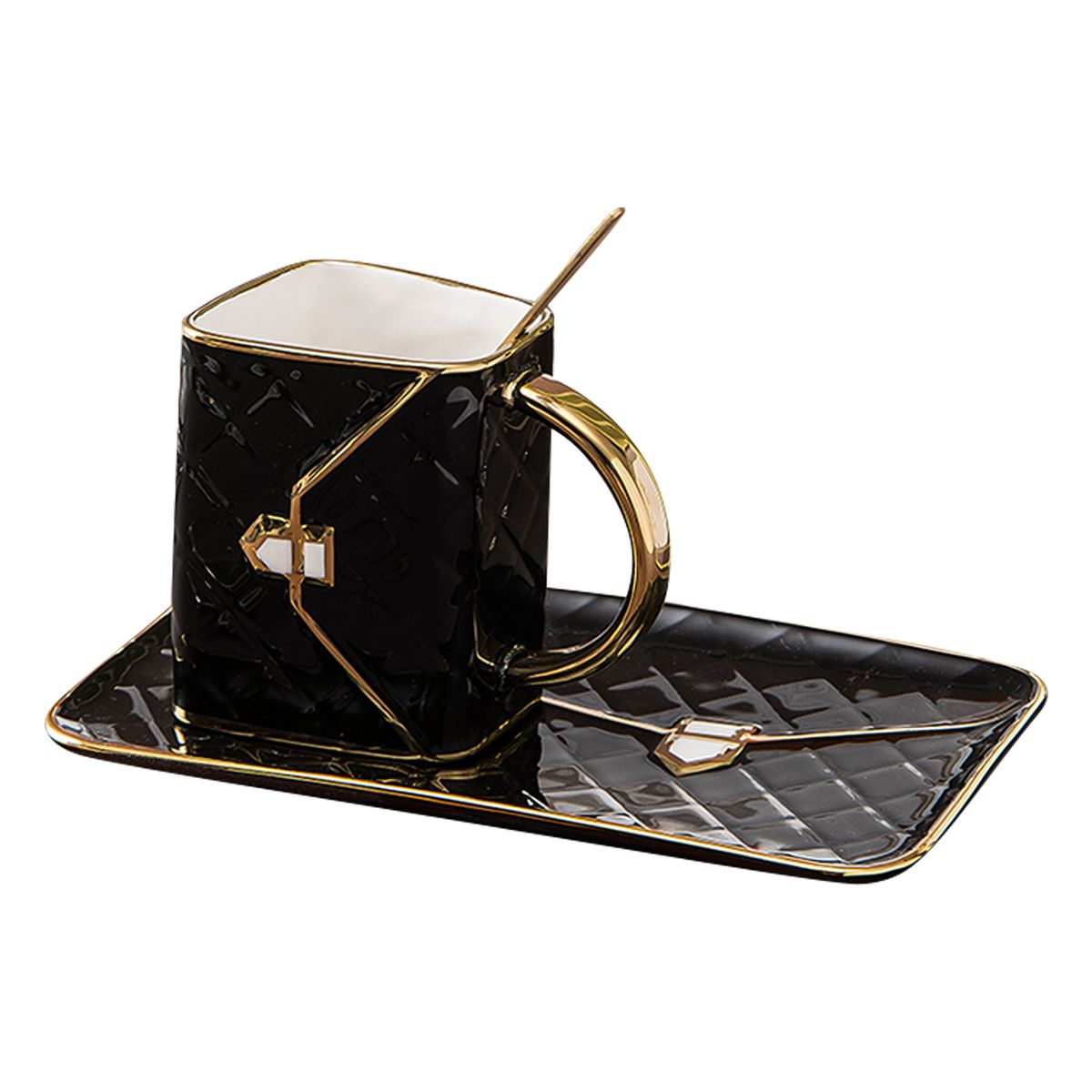 Special Handbag-Shaped Coffee Mug Set With Saucer & Spoon