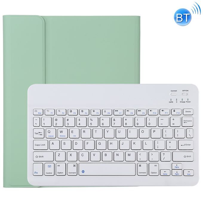 TG11B Detachable Bluetooth White Keyboard + Microfiber Leather Protective Case For IPad Pro 11 Inch (2020), With Pen Slot & Holder (Green)