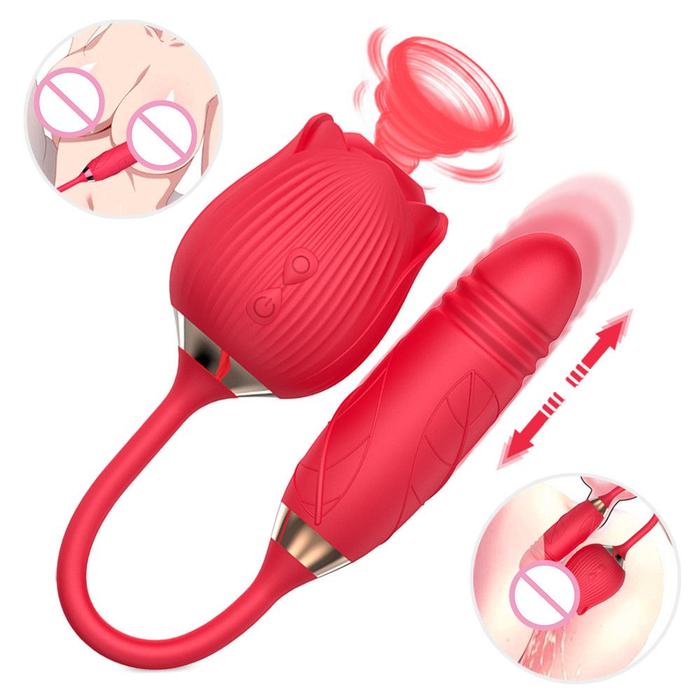 2-n1 Automatic Telescopic Rose Vibrator Sex  Toy