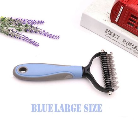 Hair Removal Comb For Dogs Cat Detangler Fur Trimming Dematting Deshedding Brush Grooming Tool For Matted Long Hair CurlyPet-Blue Large