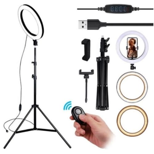 10 Inches Ringlight With Tripod Stand & Bluetooth Shuttle Remote For Selfie 3 Modes Light