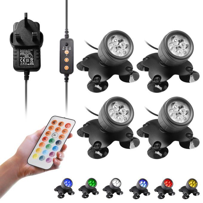 4PCS 4 LEDs RGB Underwater Diving Lamp Light Kit Set With