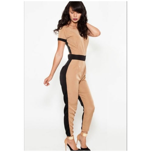 Emfed Khaki Cut Out Jumpsuit - Beige