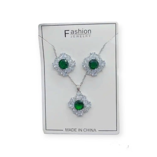 Everyday Zircon Stones Jewelry Set - Silver Emerald