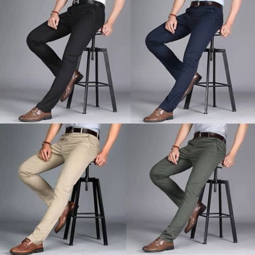 4 In 1 Smart Chinos Trousers - Black - Navy Blue - Cream And Army Green