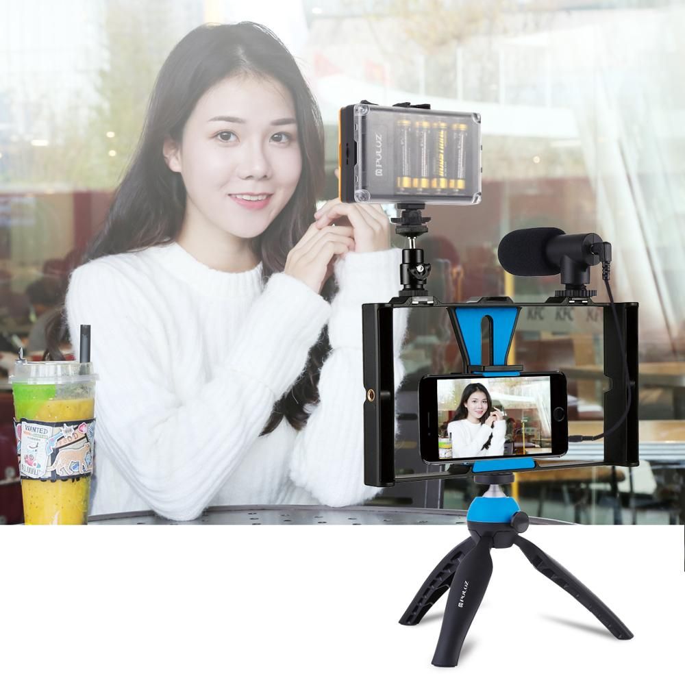 Dual Handheld Filmmaking Recording Vlogging Video Rig Case Stabilizer Film Steady Handle Grip Rig For IPhone ,Smartphones