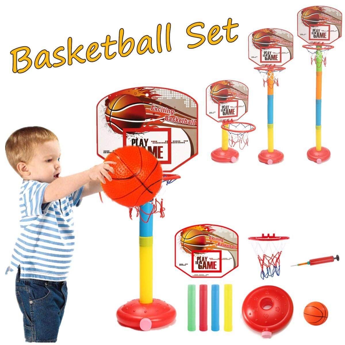 Adjustable 4 Sizes Basketball Backboard Stand Hoop Net Ball Pump Set Children Outdoor Toy