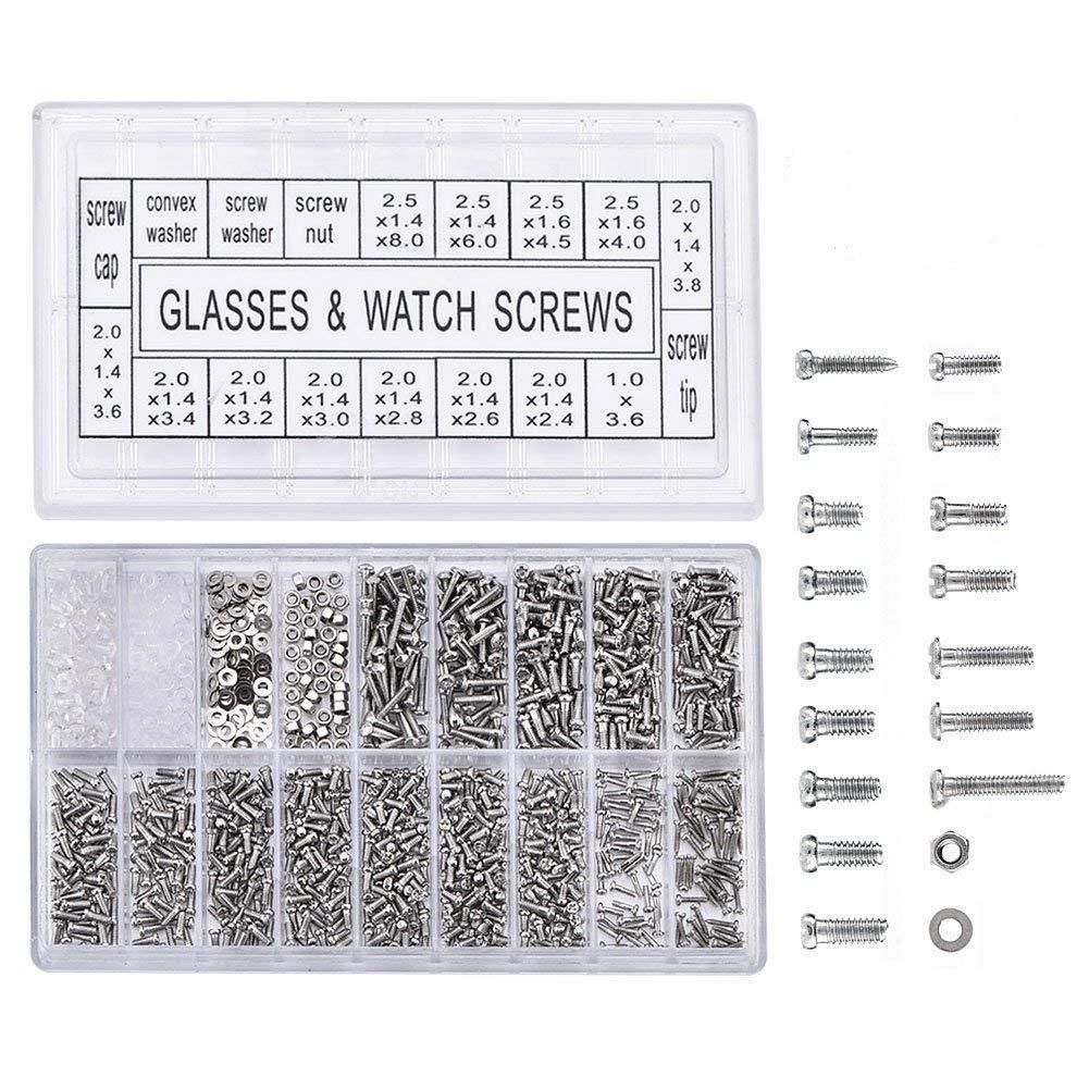 1000Pcs Stainless Steel Eyeglasses Watch Repair Screw Repment Kit Set Screws Nut Assortment Repair Tool Kit Set
