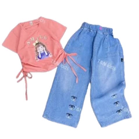 Kids Two Piece - Top & Jean Trouser Set For Girls