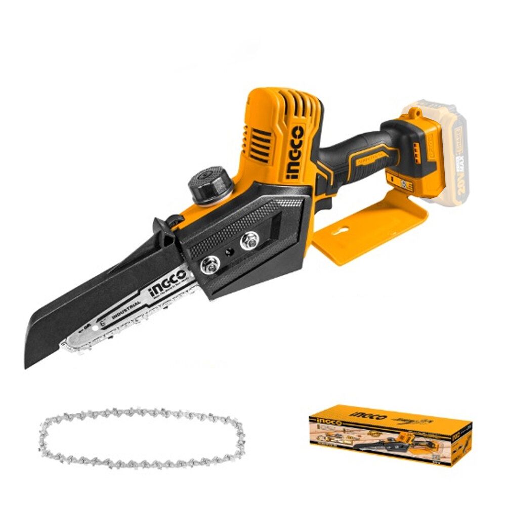 INGCO 20V Li-Ion Brushless Mini Chain Saw 6 Inch One-Hand