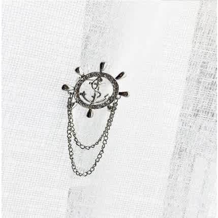 Anchor Tassel Chain Brooch Pin - Silver