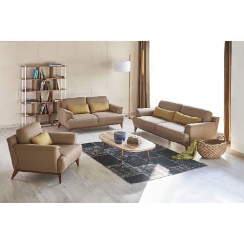MERLIN BEIGE 3PC 6 SEATER SOFA WITH THROW PILLOWS
