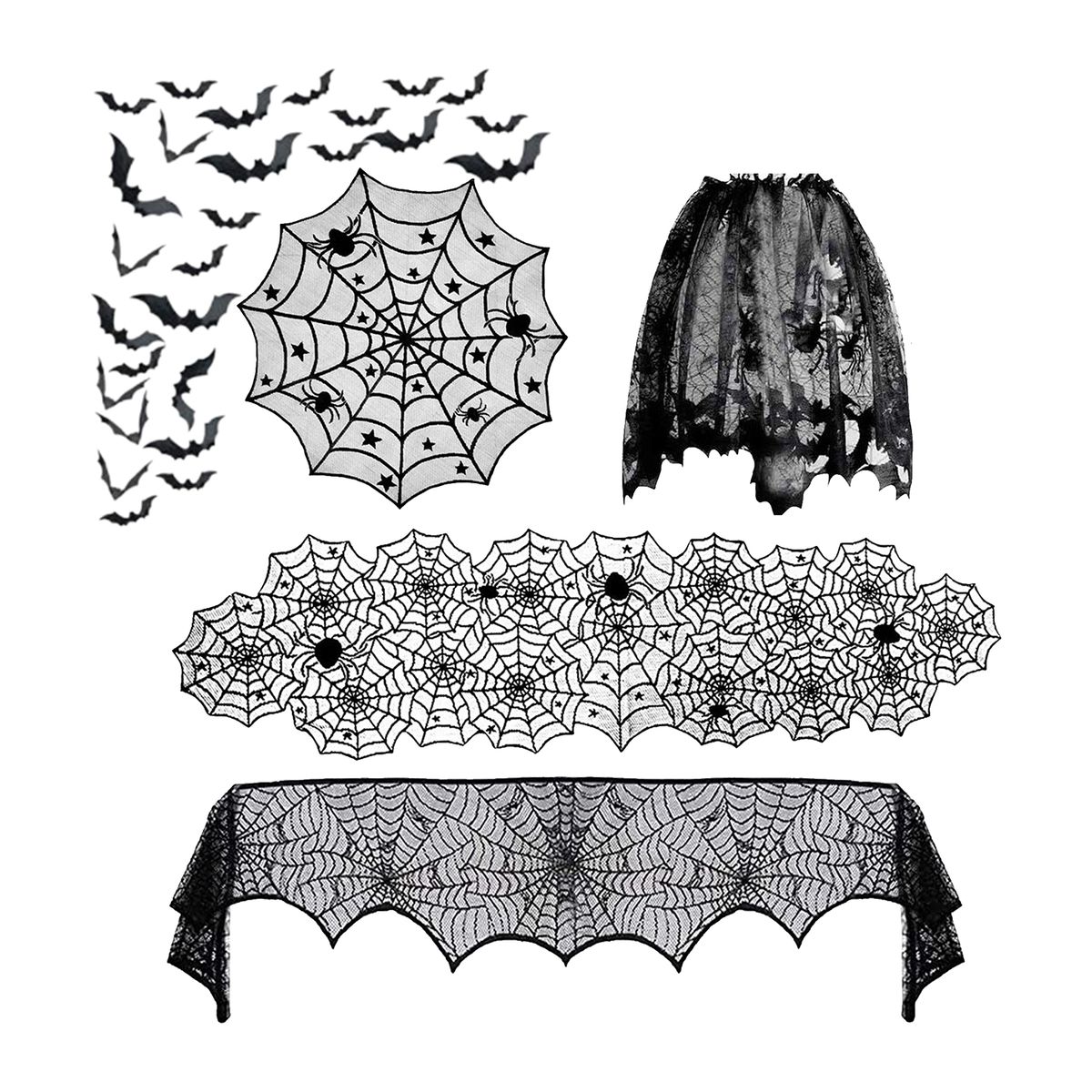 5PCS Halloween Decorations Set Spider Cobweb Tablecloth