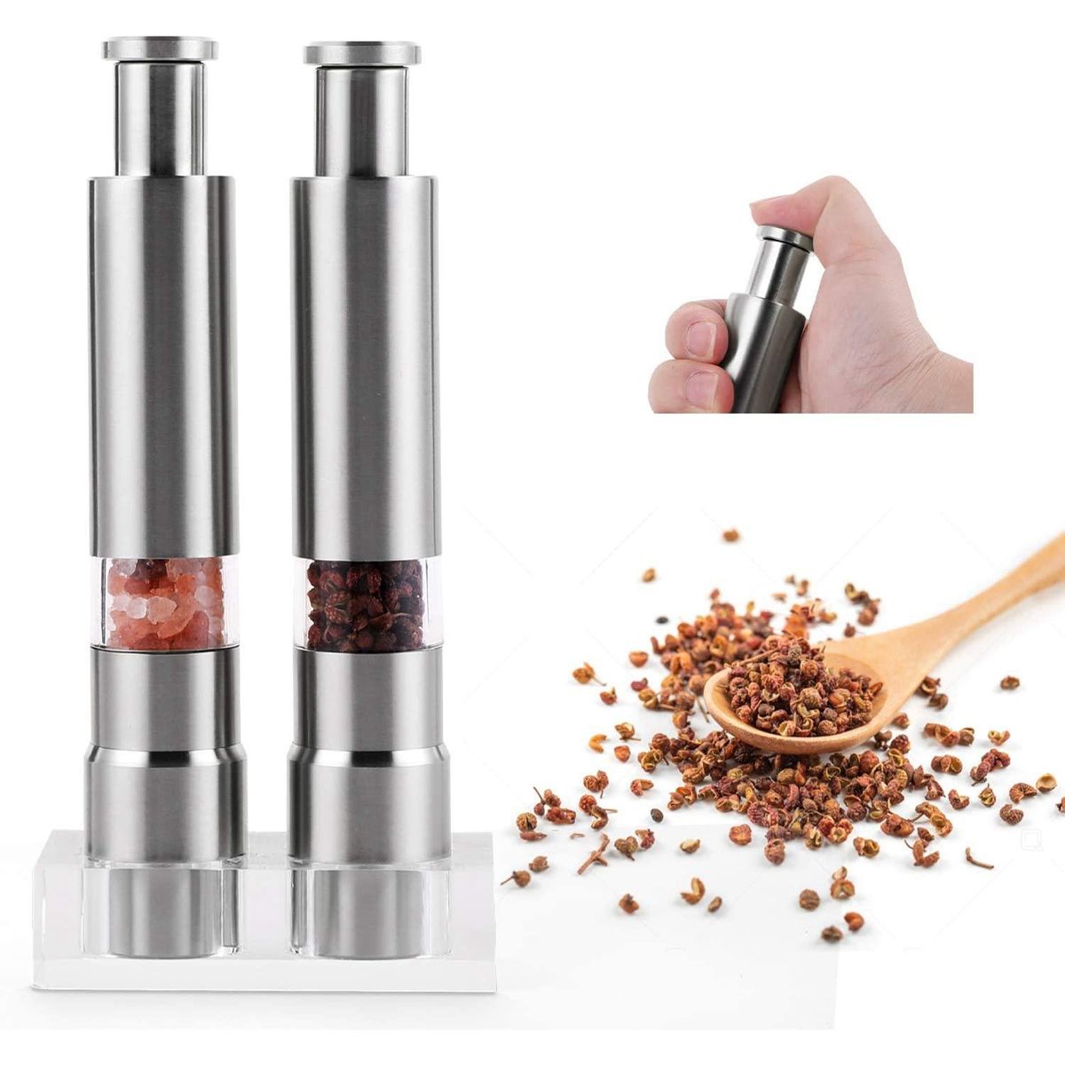 Salt and Pepper Grinder Set of 2, Pepper Mill Stainless