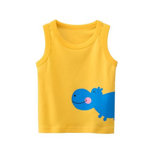 100% Cotton Kid Animal Print Sleeveless Tank Tops-Yellow