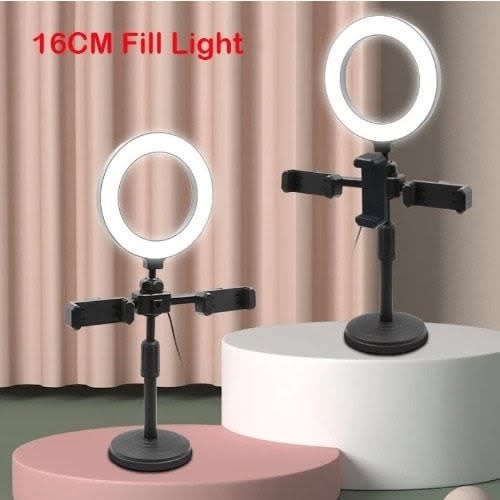 3 Light Mode Desktop Adjustable Ring Light With 2 Phone Holder