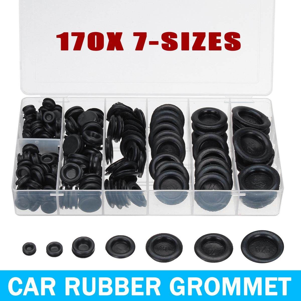170PCS 7-Sizes Car Rubber Electrical Wire Gasket Kit Grommet Firewall Hole Plug