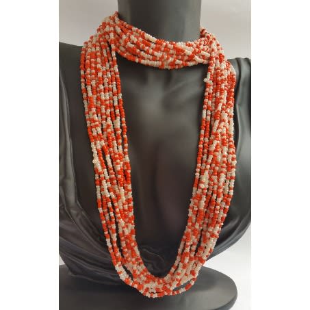 Orange And Ivory Seedbead Necklace - 12 Strands - 91cm Long