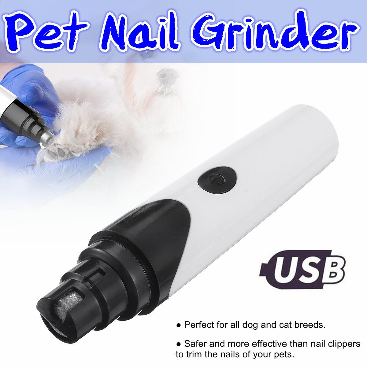 Professional Pet Dog Cat Nail Trimmer Grooming Tool Grinder Electric Clipper USB