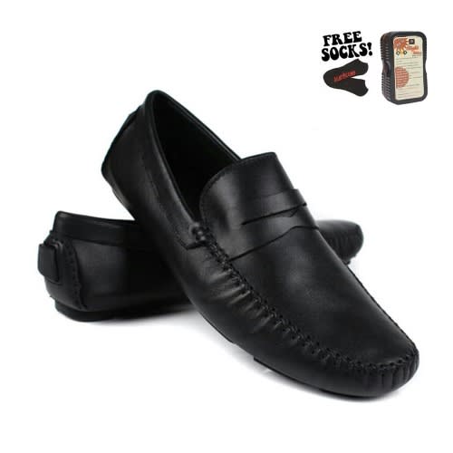 Men's Leather Loafers - Black + Free Gifts