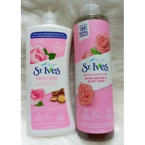 St. Ives Smoothing Body Lotion And Rose Water And Aloe Vera Body Wash - 621ml & 650ml