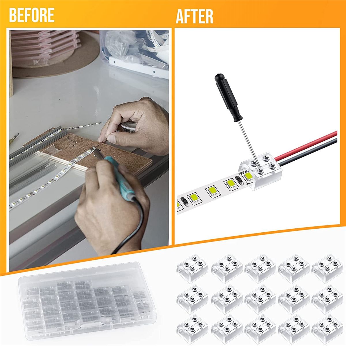 2 Pin 10 mm Solderless LED Tape Light Connector Wire Terminal Block