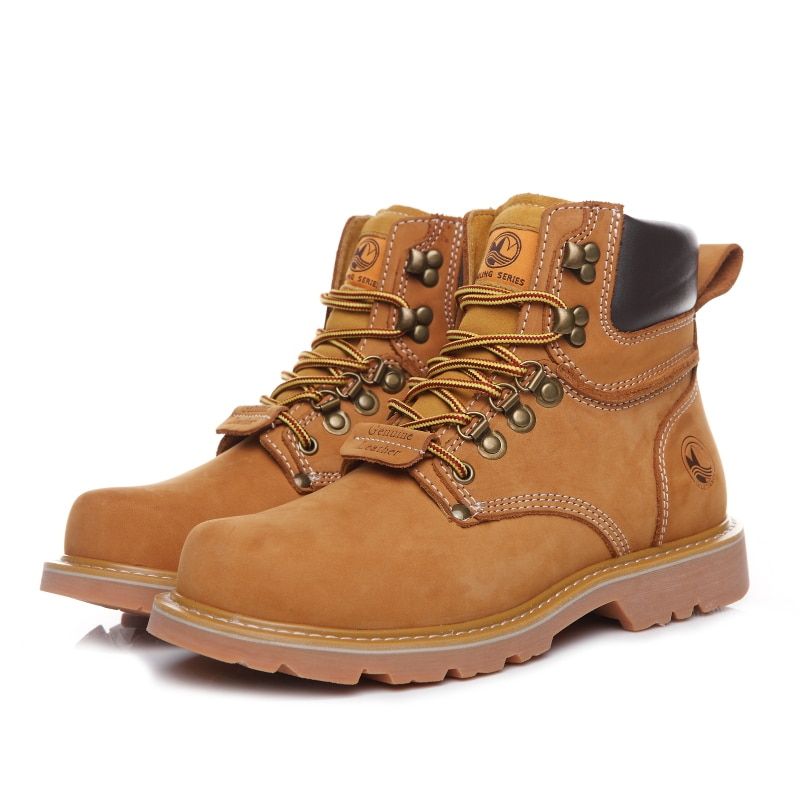 Genuine Leather Men Boots Fashion Ary Cow  Leather Mens Safety Boots High Quality Tooling Boots Man Botas Hombre-Yellow