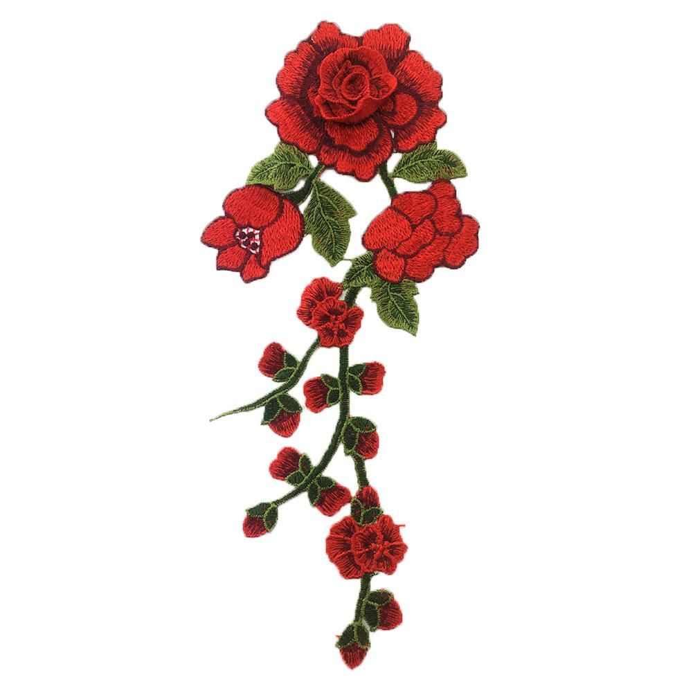 Floral Flower Embroidery Patch Badge DIY Sewing on Applique Dress Craft-Red