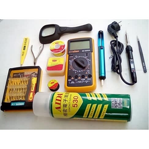 Repairs Tools - Aida Adjustable  Electric Digital LCD Soldering Iron Station with Bundles - 12 In 1