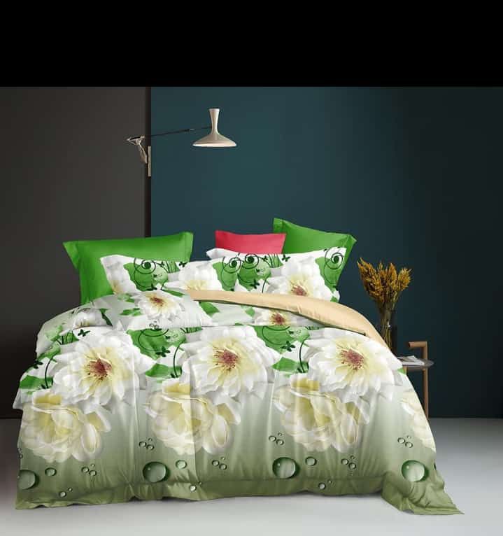 Bedsheet Duvet  And 4 Pillow Cases Green And White  6/6